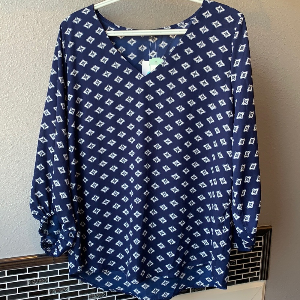 West Kei Calla Volume Sleeve Blouse Medium Navy